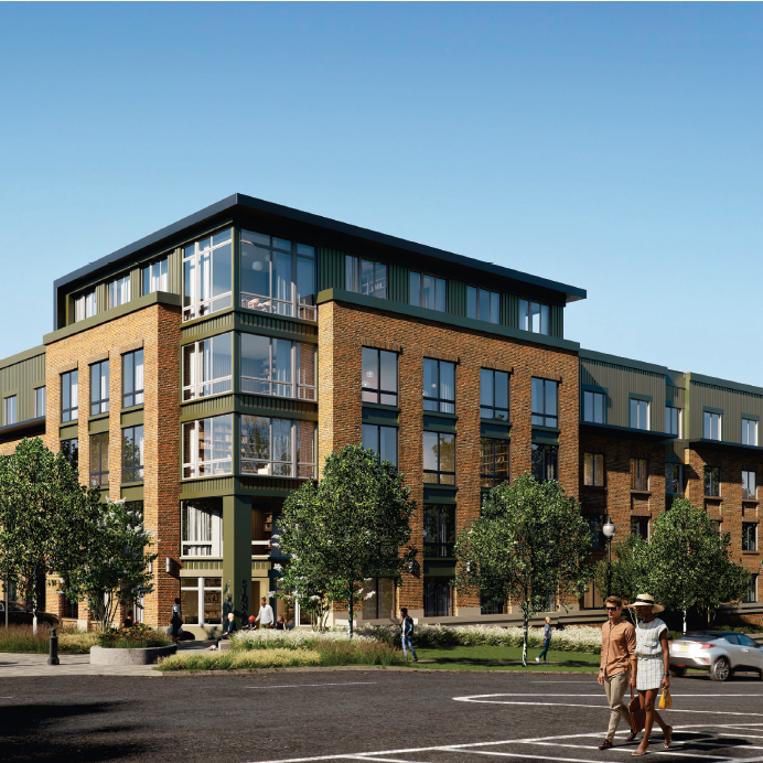 Rendering of 1 Lackawanna Place, a brick multifamily building in Morristown, New Jersey
